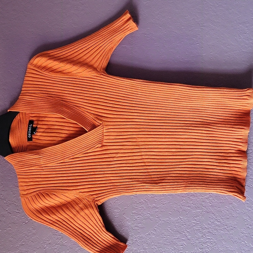 George Orange Ribbed Knit Top